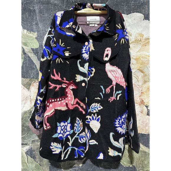 New By Anthropologie Printed Sweater Jacket size Medium - Picture 6 of 8